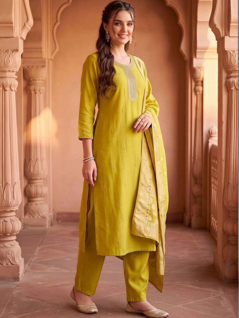 women ethnic motifs embroidered regular thread work kurta with trousers & with dupatta
