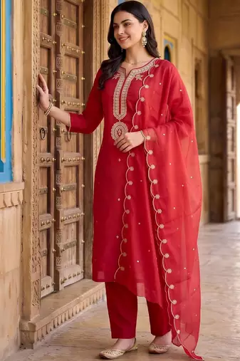 women ethnic motifs embroidered regular liva kurta with trousers & with dupatta