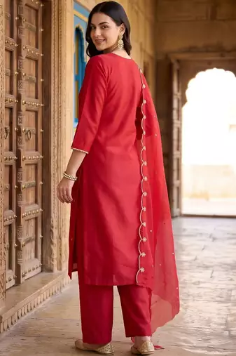 women ethnic motifs embroidered regular liva kurta with trousers & with dupatta