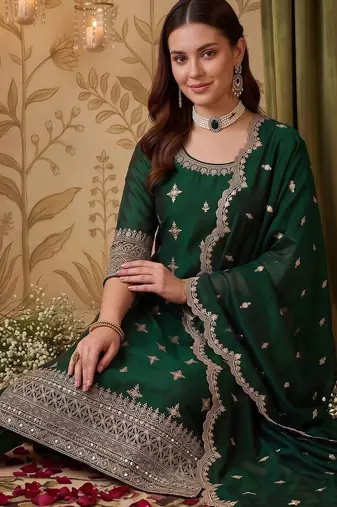 women ethnic motifs embroidered regular thread work kurta with trousers & with dupatta