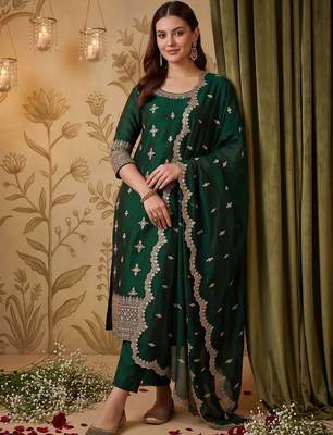 women ethnic motifs embroidered regular thread work kurta with trousers & with dupatta 6