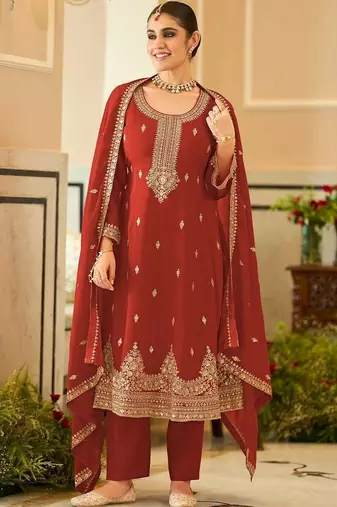 women ethnic motifs embroidered regular kurta with trousers & with dupatta