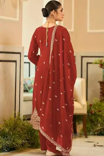 women ethnic motifs embroidered regular kurta with trousers & with dupatta