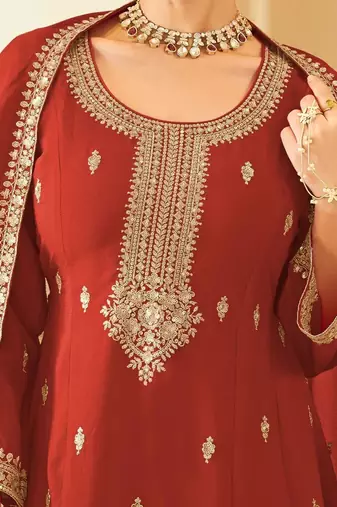 women ethnic motifs embroidered regular kurta with trousers & with dupatta