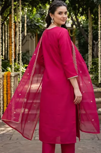 women ethnic motifs embroidered regular thread work liva kurta with trousers & with dupatta