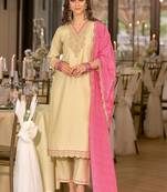 women ethnic motifs embroidered regular thread work kurta with trousers & with dupatta