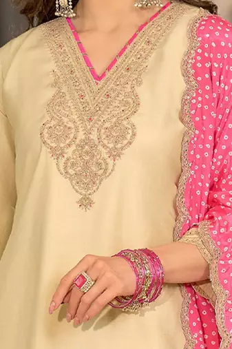 women ethnic motifs embroidered regular thread work kurta with trousers & with dupatta