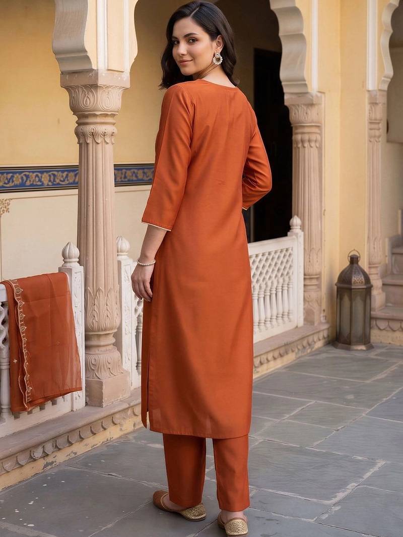 women ethnic motifs embroidered regular thread work kurta with trousers & with dupatta