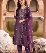 women ethnic motifs embroidered regular thread work kurta with trousers & with dupatta