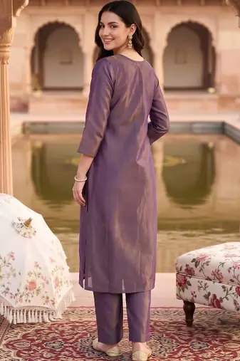 women ethnic motifs embroidered regular thread work kurta with trousers & with dupatta