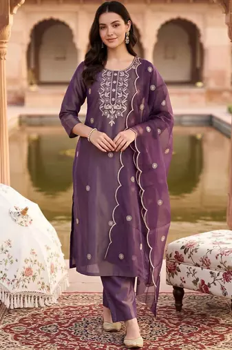 women ethnic motifs embroidered regular thread work kurta with trousers & with dupatta
