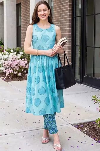 women ethnic motifs printed regular cotton kurta with trousers