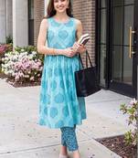 women ethnic motifs printed regular cotton kurta with trousers