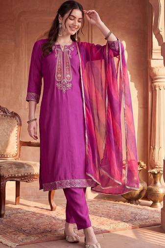 women ethnic motifs regular sequinned kurta with trousers & with dupatta