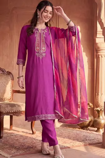 women ethnic motifs regular sequinned kurta with trousers & with dupatta