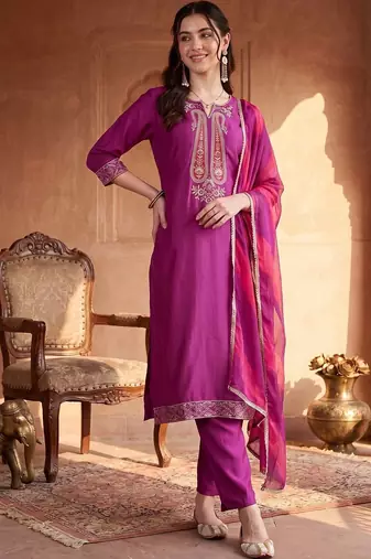 women ethnic motifs regular sequinned kurta with trousers & with dupatta