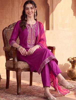 women ethnic motifs regular sequinned kurta with trousers & with dupatta 5