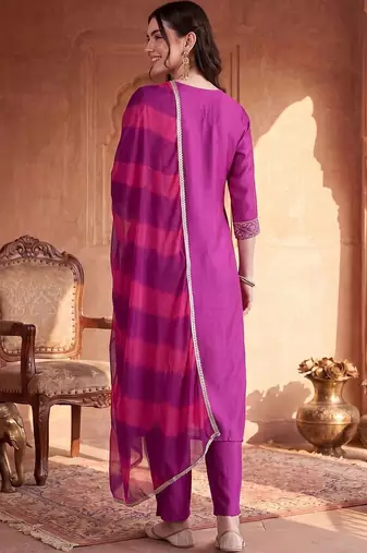 women ethnic motifs regular sequinned kurta with trousers & with dupatta