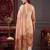 women printed regular thread work linen kurta with trousers & with dupatta