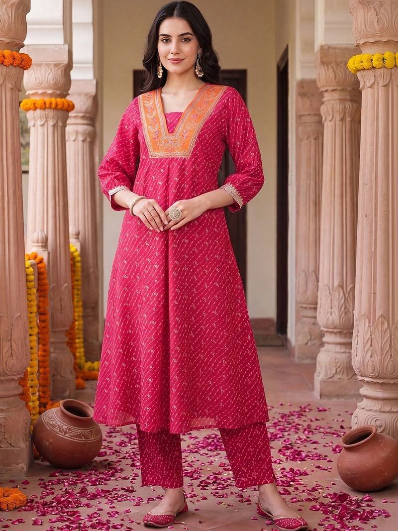 women ethnic motifs printed regular thread work kurta with trousers