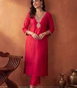 women ethnic motifs embroidered regular sequinned liva kurta with trousers