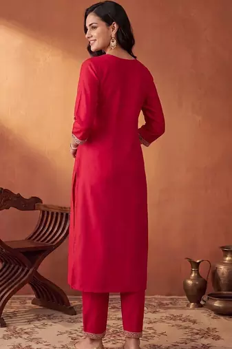 women ethnic motifs embroidered regular sequinned liva kurta with trousers