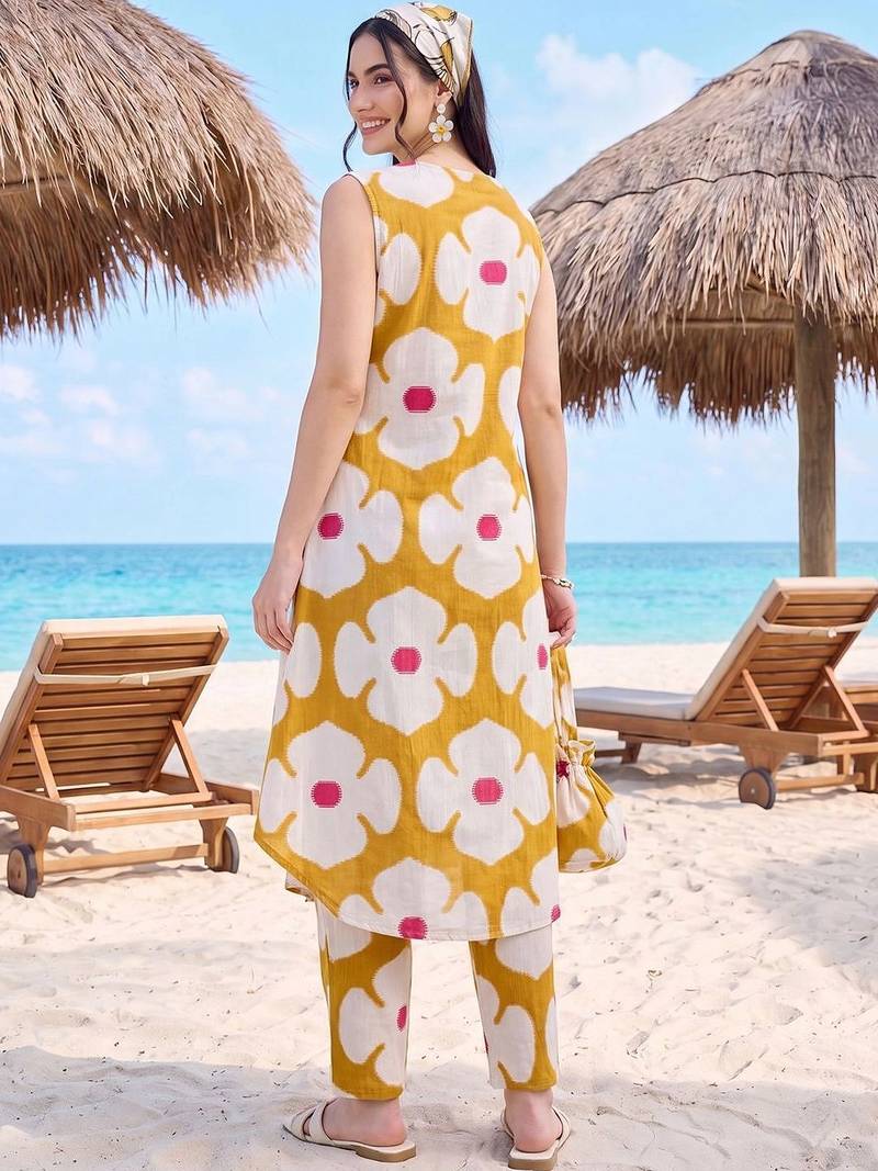 women floral printed regular cotton kurta with trousers