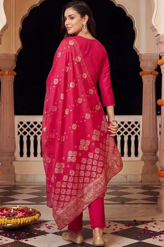 women ethnic motifs embroidered regular kurta with trousers & with dupatta
