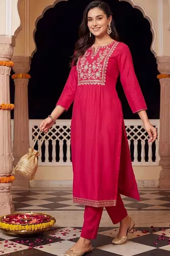 women ethnic motifs embroidered regular kurta with trousers & with dupatta
