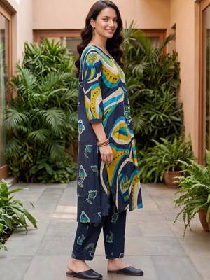 women animal printed regular cotton kurta with trousers 3