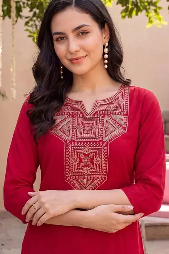women ethnic motifs embroidered regular thread work kurta with trousers