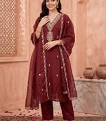 women ethnic motifs embroidered regular sequinned kurta with trousers & with dupatta