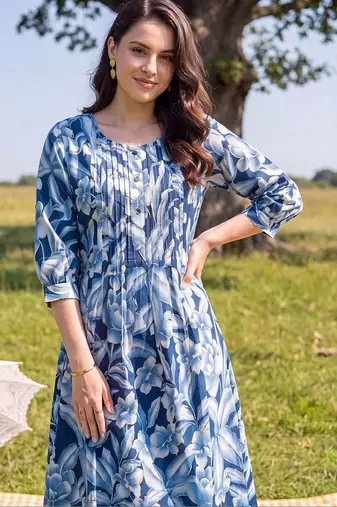 women floral printed regular cotton kurta with trousers