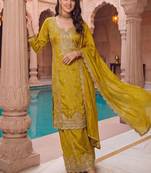 women ethnic motifs embroidered regular kurta with sharara & with dupatta