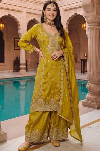 women ethnic motifs embroidered regular kurta with sharara & with dupatta