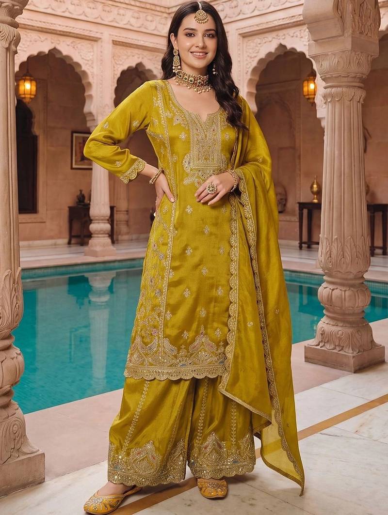 women ethnic motifs embroidered regular kurta with sharara & with dupatta