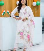 women floral embroidered regular thread work kurta with trousers & with dupatta