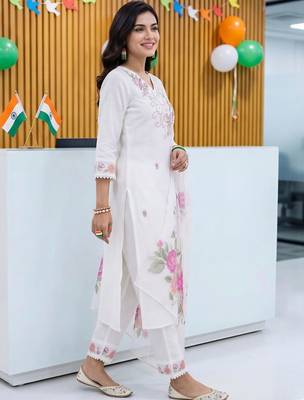 women floral embroidered regular thread work kurta with trousers & with dupatta 4