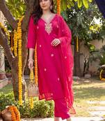 women ethnic motifs embroidered regular thread work kurta with trousers & with dupatta