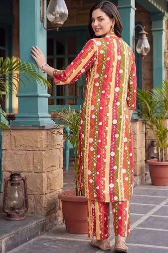 women printed regular cotton kurta with trousers
