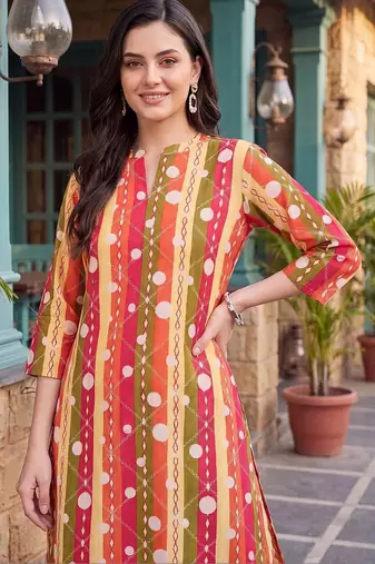 women printed regular cotton kurta with trousers