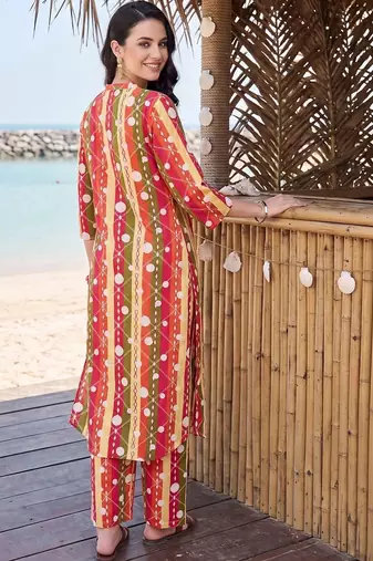 women printed regular cotton kurta with trousers