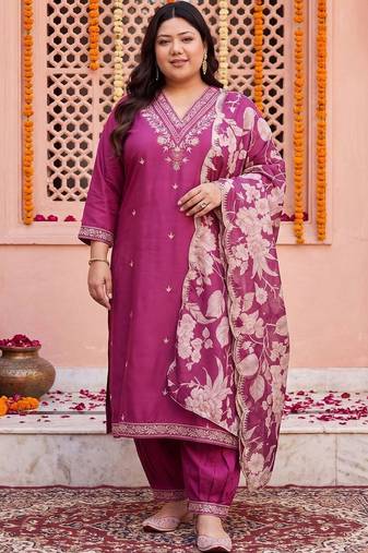 women floral embroidered regular thread work kurta with patiala & with dupatta