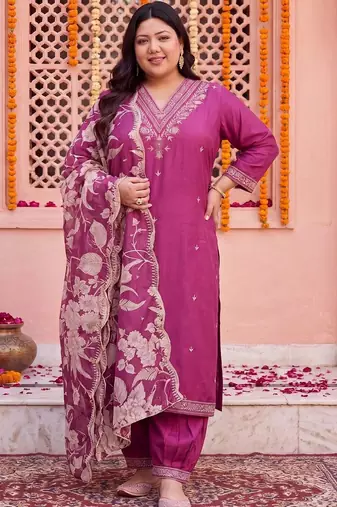 women floral embroidered regular thread work kurta with patiala & with dupatta