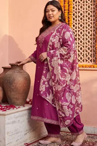 women floral embroidered regular thread work kurta with patiala & with dupatta