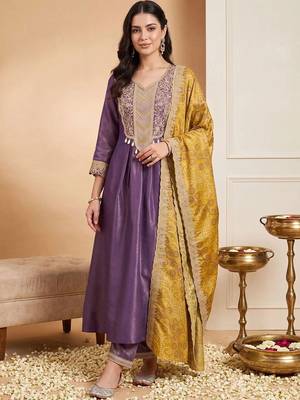 women ethnic motifs embroidered empire thread work kurta with trousers & with dupatta 1