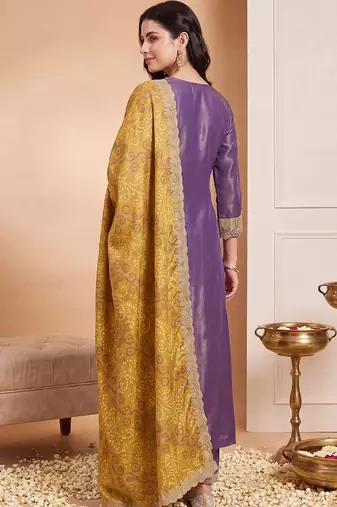 women ethnic motifs embroidered empire thread work kurta with trousers & with dupatta