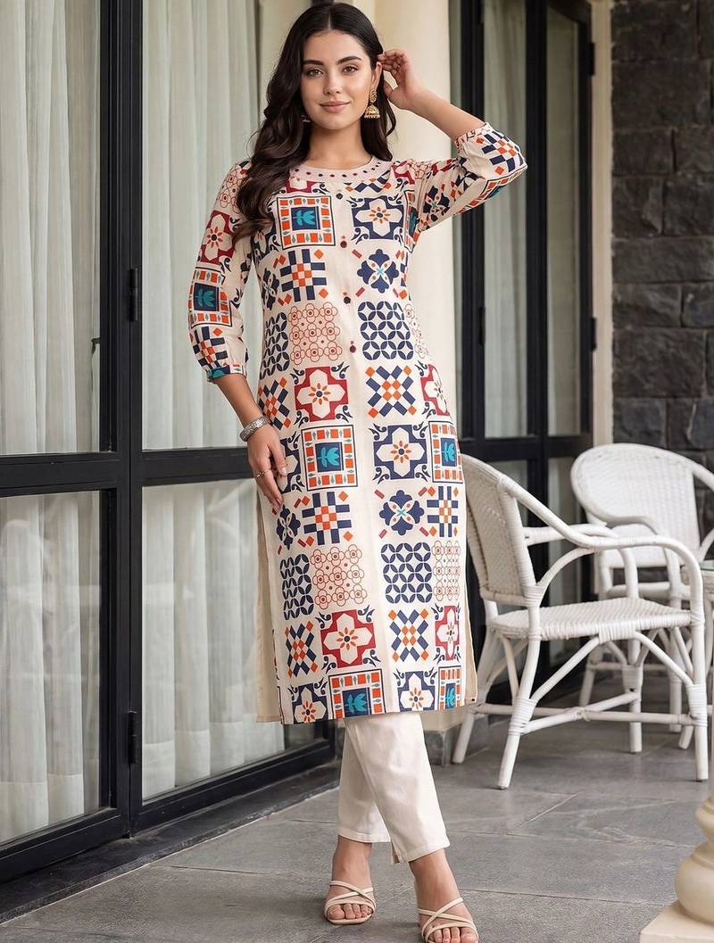 women printed regular kurta with trousers