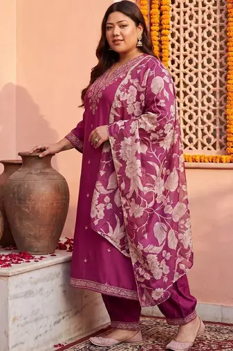 women floral embroidered regular kurta with salwar & with dupatta