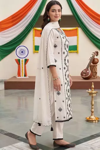 women ethnic motifs embroidered regular thread work kurta with trousers & with dupatta